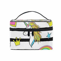 Portable Travel Makeup Cosmetic Bag Trendy Cartoon Unicorns Rainbows Hearts Durable Toiletry Organizer Train Case for Women Girls