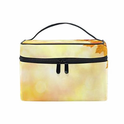 Portable Travel Makeup Cosmetic Bag Autumn Harvest Maple Leaves Durable Toiletry Organizer Train Case for Women Girls