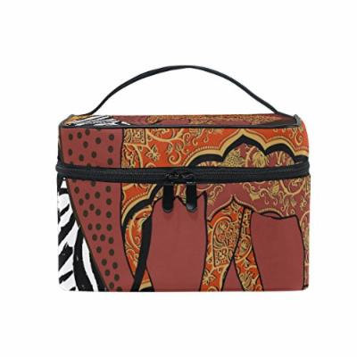 Portable Travel Makeup Cosmetic Bag Ethnic African Elephant Pattern Durable Toiletry Organizer Train Case for Women Girls