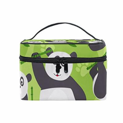 Portable Travel Makeup Cosmetic Bag Panda Bear Bamboo Durable Toiletry Organizer Train Case for Women Girls