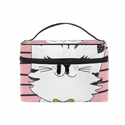 Portable Travel Makeup Cosmetic Bag Cute Princess Cat Pink Durable Toiletry Organizer Train Case for Women Girls
