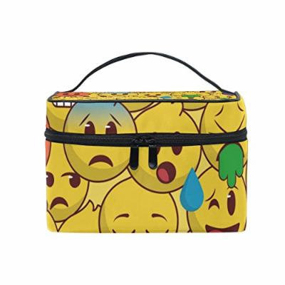 Portable Travel Makeup Cosmetic Bag Awesome Crowd Emoji Emotion Durable Toiletry Organizer Train Case for Women Girls