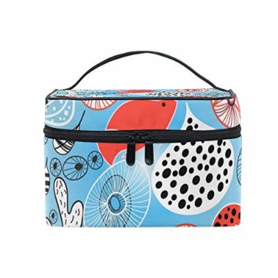 Portable Travel Makeup Cosmetic Bag Abstract Coral and Fish Pattern Durable Toiletry Organizer Train Case for Women Girls