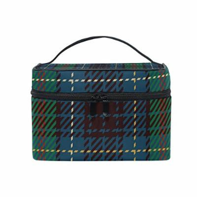 Portable Travel Makeup Cosmetic Bag Traditional Green Tartan Pattern Durable Toiletry Organizer Train Case for Women Girls