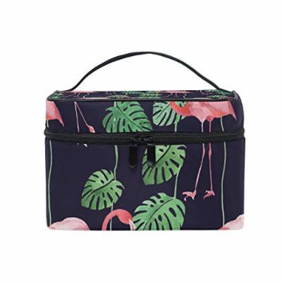 Portable Travel Makeup Cosmetic Bag Watercolor Flamingo Durable Toiletry Organizer Train Case for Women Girls