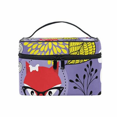 Portable Travel Makeup Cosmetic Bag Cute Red Foxes Leaves Durable Toiletry Organizer Train Case for Women Girls