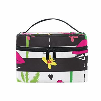 Portable Travel Makeup Cosmetic Bag Summer Tropical Flamingo Palm Tree Flower Pineapple Durable Toiletry Organizer Train Case for Women Girls