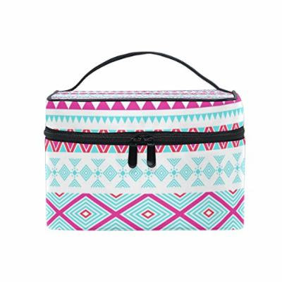 Portable Travel Makeup Cosmetic Bag Fashion Boho Stripes Tribal Ethnic Pattern Durable Toiletry Organizer Train Case for Women Girls