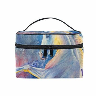 Portable Travel Makeup Cosmetic Bag Unicorn Horse Rearing Up Durable Toiletry Organizer Train Case for Women Girls