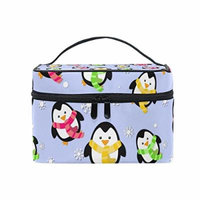 Portable Travel Makeup Cosmetic Bag Winter Penguins Snowflakes Durable Toiletry Organizer Train Case for Women Girls