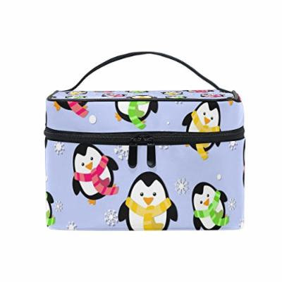 Portable Travel Makeup Cosmetic Bag Winter Penguins Snowflakes Durable Toiletry Organizer Train Case for Women Girls