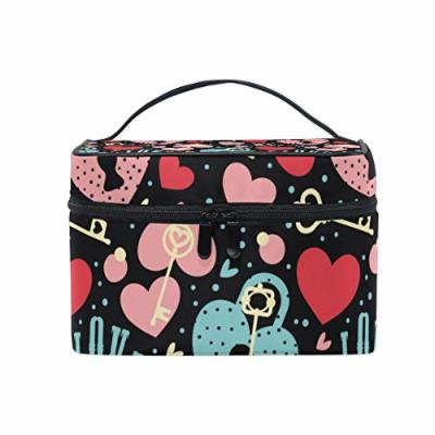 Portable Travel Makeup Cosmetic Bag Loves Locks Keys Durable Toiletry Organizer Train Case for Women Girls