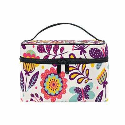 Portable Travel Makeup Cosmetic Bag Butterflies Beetles Flowers Durable Toiletry Organizer Train Case for Women Girls