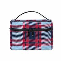 Portable Travel Makeup Cosmetic Bag Tartan Plaid Pattern Durable Toiletry Organizer Train Case for Women Girls