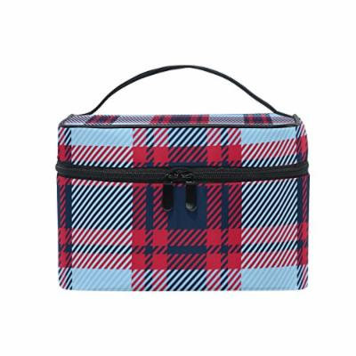 Portable Travel Makeup Cosmetic Bag Tartan Plaid Pattern Durable Toiletry Organizer Train Case for Women Girls