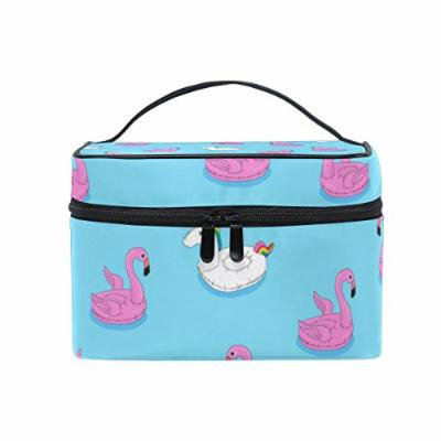 Portable Travel Makeup Cosmetic Bag Floating Flamingo and Unicorn Durable Toiletry Organizer Train Case for Women Girls