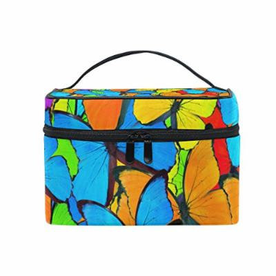 Portable Travel Makeup Cosmetic Bag Beautiful Colorful Butterfly Durable Toiletry Organizer Train Case for Women Girls