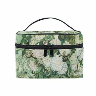 Portable Travel Makeup Cosmetic Bag Roses Van Gogh Painting Durable Toiletry Organizer Train Case for Women Girls