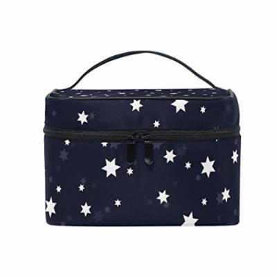 Portable Travel Makeup Cosmetic Bag Little Stars Navy Blue Durable Toiletry Organizer Train Case for Women Girls
