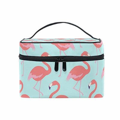 Portable Travel Makeup Cosmetic Bag Flamingo Floral Durable Toiletry Organizer Train Case for Women Girls