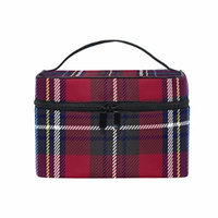 Portable Travel Makeup Cosmetic Bag Red Navy Blue Checkered Plaid Durable Toiletry Organizer Train Case for Women Girls