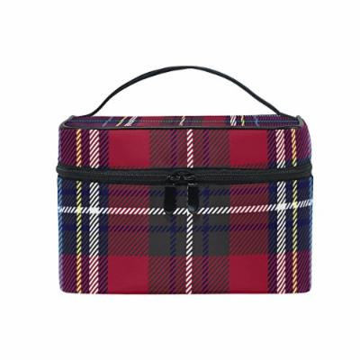 Portable Travel Makeup Cosmetic Bag Red Navy Blue Checkered Plaid Durable Toiletry Organizer Train Case for Women Girls