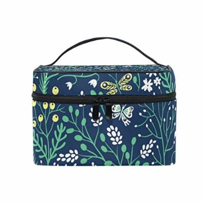 Portable Travel Makeup Cosmetic Bag Floral Summer Herbs Butterflies Durable Toiletry Organizer Train Case for Women Girls