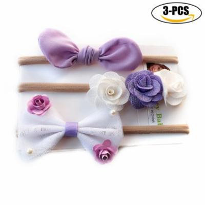 Baby Girls Hairband, Fascigirl 3 PCS Baby Hair Wrap Bowknot Flower Decor Elastic Nylon Headband