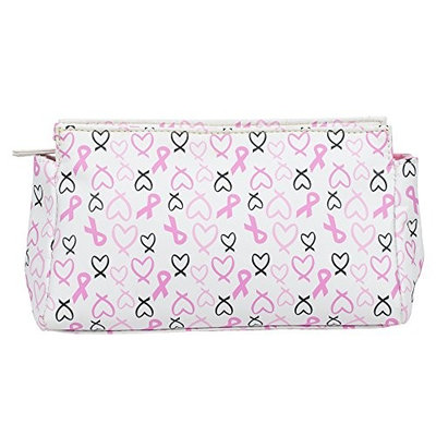 White Heart Ribbon 9 x 4 inch Wipe Clean Breast Cancer Awareness Cosmetic Bag