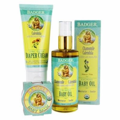 Essential Baby Set with Baby Oil & Balm plus Diaper Cream by Badger (pack of 4)