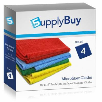 SupplyBuy Pro Multi-Surface Microfiber Towels | All-Purpose Cleaning Cloths | Pack of 4 - 16x16 (16