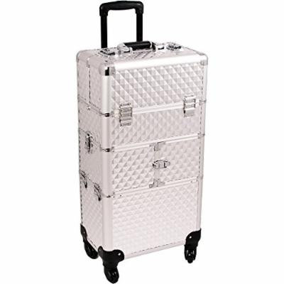 Sunrise De Mezo 2-in-1 Rolling Makeup Case Professional Nail Travel Organizer Box, Silver Diamond