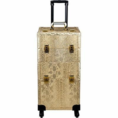 Ver Beauty Verona 2-in-1 Rolling Makeup Case Professional Nail Travel Organizer Box, Gold Python