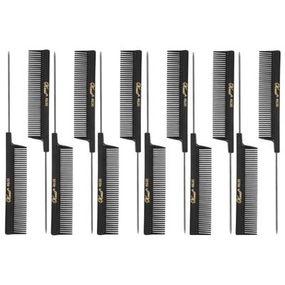 Krest 4630 8' Weaving/ Foiling, Coarse Tooth Rattail Comb (Stainless Steel Pin) - Black - SB-K4630-BLK