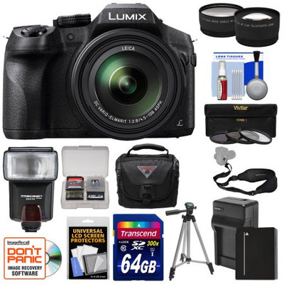 Panasonic Lumix DMC-FZ300 4K Wi-Fi Digital Camera with 64GB Card + Battery & Charger + Case + Tripod + Flash + Tele/Wide Lens Kit with PANASONIC USA Warranty
