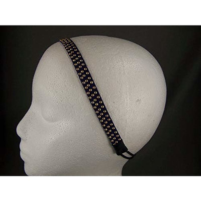 Purple velvet velour gold grommet thin skinny headband 1/2 wide stretch elastic