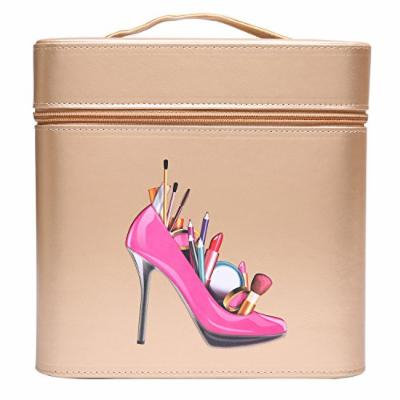 Portable Makeup Train Case Travel Cosmetic Bag Professional Makeup Handbags Organizer insert for Women (Gold)
