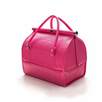 Portable Travel Makeup Train Case Professional Cosmetic Makeup Bag Box Toiletry Wash Organizer (Rose red)