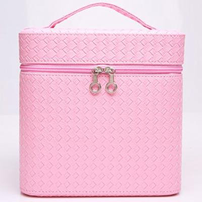 Portable Makeup Train Case Travel Cosmetic Bag Professional Makeup Organizer for Women (Pink)