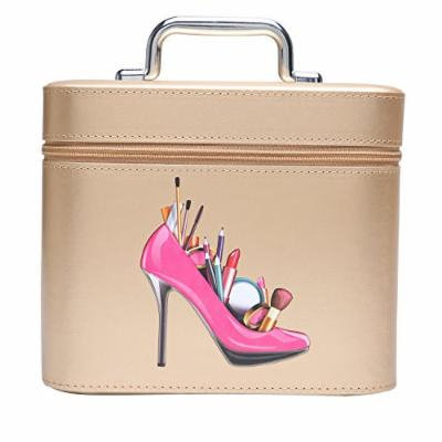 Portable Makeup Train Case Travel Cosmetic Bag Professional Makeup Handbags Organizer insert for Women metal handle (Gold)