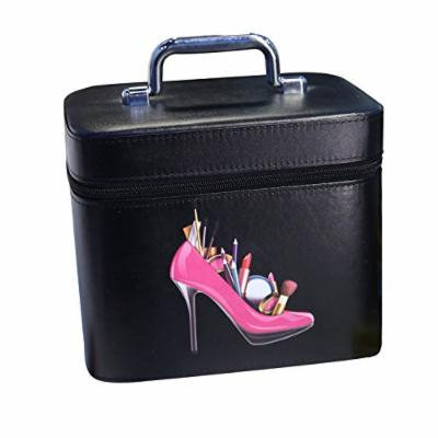 Portable Makeup Train Case Travel Cosmetic Bag Professional Makeup Handbags Organizer insert for Women metal handle (Black)