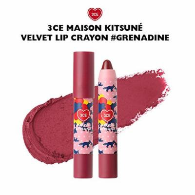 3CE Maison Kitsune Velvet Lip Crayon 3 colors to choose / Newly launched / MLBB Lip crayon / stylenanda (Grenadine)