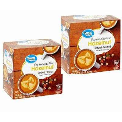 Great Value Hazelnut Cappuccino Mix Single Serve Cups, 0.53 oz,18 count (Pack of 2 )