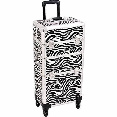 Sunrise Amerigo 2-In-1 Rolling Makeup Case Professional Nail Travel Organizer Box, Zebra, 19 Pound