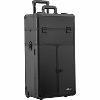 Sunrise Prato 2-In-1 Rolling Makeup Case Professional Nail Travel Organizer Box, Black Matte, 21 Pound
