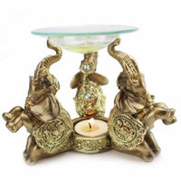 Aromatherapy Essential Oil Burner Candle Aroma Diffuser Fragrances ~ 3 Elephant Oil Warmer with Glass Dish / Tea Light Holder For Spa Yoga Meditation (G16630)