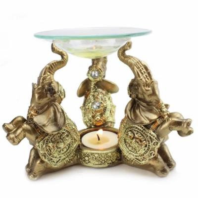 Aromatherapy Essential Oil Burner Candle Aroma Diffuser Fragrances ~ 3 Elephant Oil Warmer with Glass Dish / Tea Light Holder For Spa Yoga Meditation (G16630)
