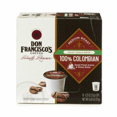 Don Francisco's Decaf 100% Colombian, Medium Roast, Single-Serve Coffee, 18 Count (Pack of 6)