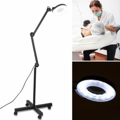 Beauty LED Magnifier Lamp Adjustable 5x Magnifying Rolling Floor Stand Magnifying Light For Salon Facial Spa Skincare Cosmetic Makeup Tattoo Manicure Magnifying Lamp