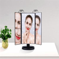 Qiilu 2 LED Lighted Makeup Mirror 3 Panel 2X/3X/1X Magnification Mirror Table Countertop Cosmetic Mirror 180 Degree Rotatable Mirror Great for Applying Eyeliner Mascara Grooming Brows Tweezing